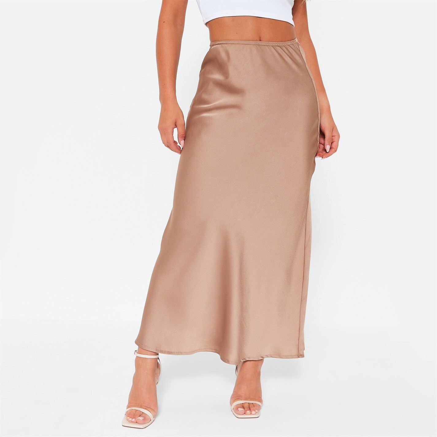 Beige Silk High Waist Midi Skirt  Skirts midi high waisted, High