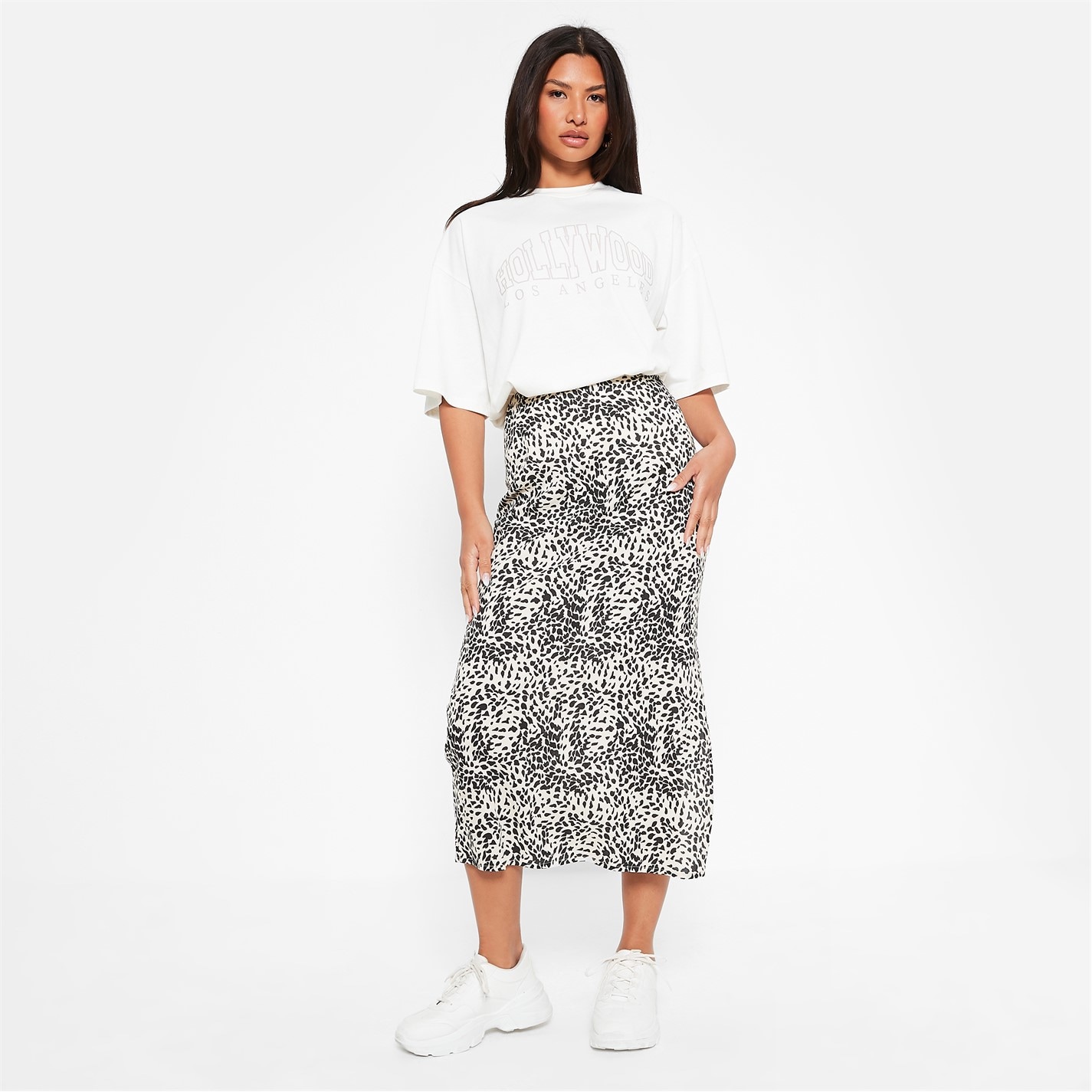 I Saw It First Womens Printed Split Detail Midi Skirt Skirts | eBay