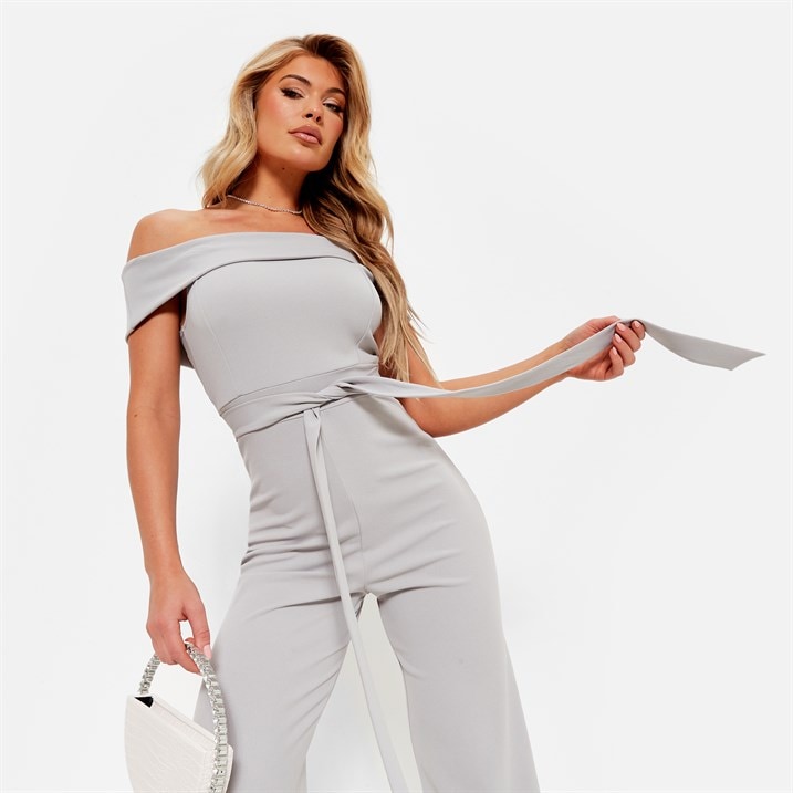 I Saw It First Womens Self Belted Bardot Crepe Jumpsuit Jumpsuits