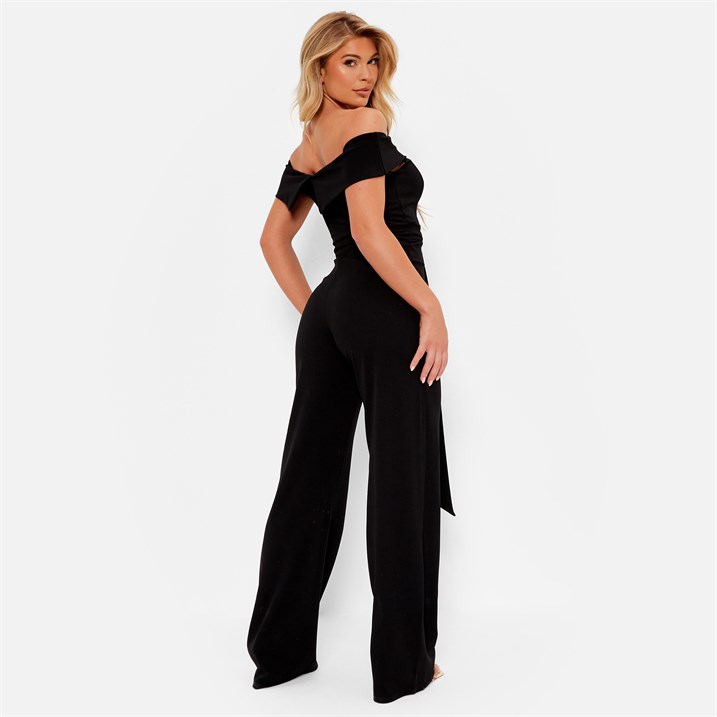 I Saw It First Womens Self Belted Bardot Crepe Jumpsuit Jumpsuits