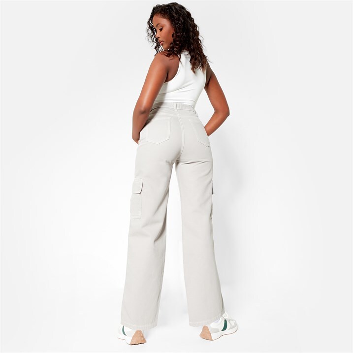 I Saw It First Womens Double Pocketed Cargo Jeans Trousers Bottoms Pants  Wide 